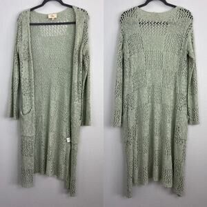 Boho Crochet Long Cardigan Light Green Fairy Coastal Boho Beach S M